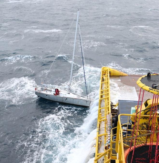 Once Mr Wattecamps was safely aboard the Tor Viking, the Coast Guard marked the position of the sailboat © Julian Robinson